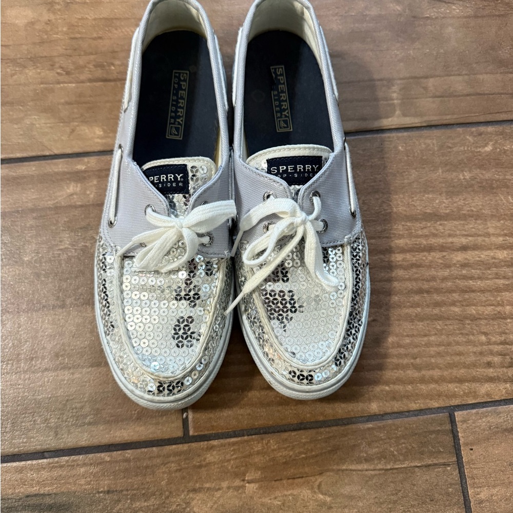 Sperry Women's Glittering Silver boat shoe